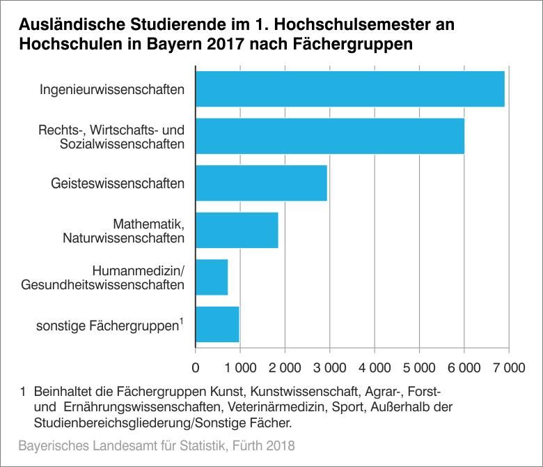 Ausländische Studierende im 1. Hochschulsemester an Hochschulen in Bayern 2017 nach Fächergruppe Ausländische Studierende im 1. Hochschulsemester an Hochschulen in Bayern 2017 nach Fächergruppe