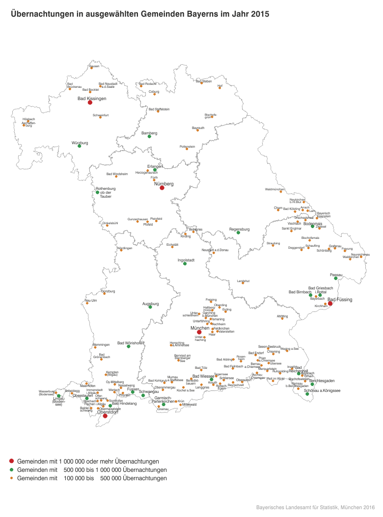 Übernachtungen in ausgewählten Gemeinden Bayerns im Jahr 2015 Übernachtungen in ausgewählten Gemeinden Bayerns im Jahr 2015